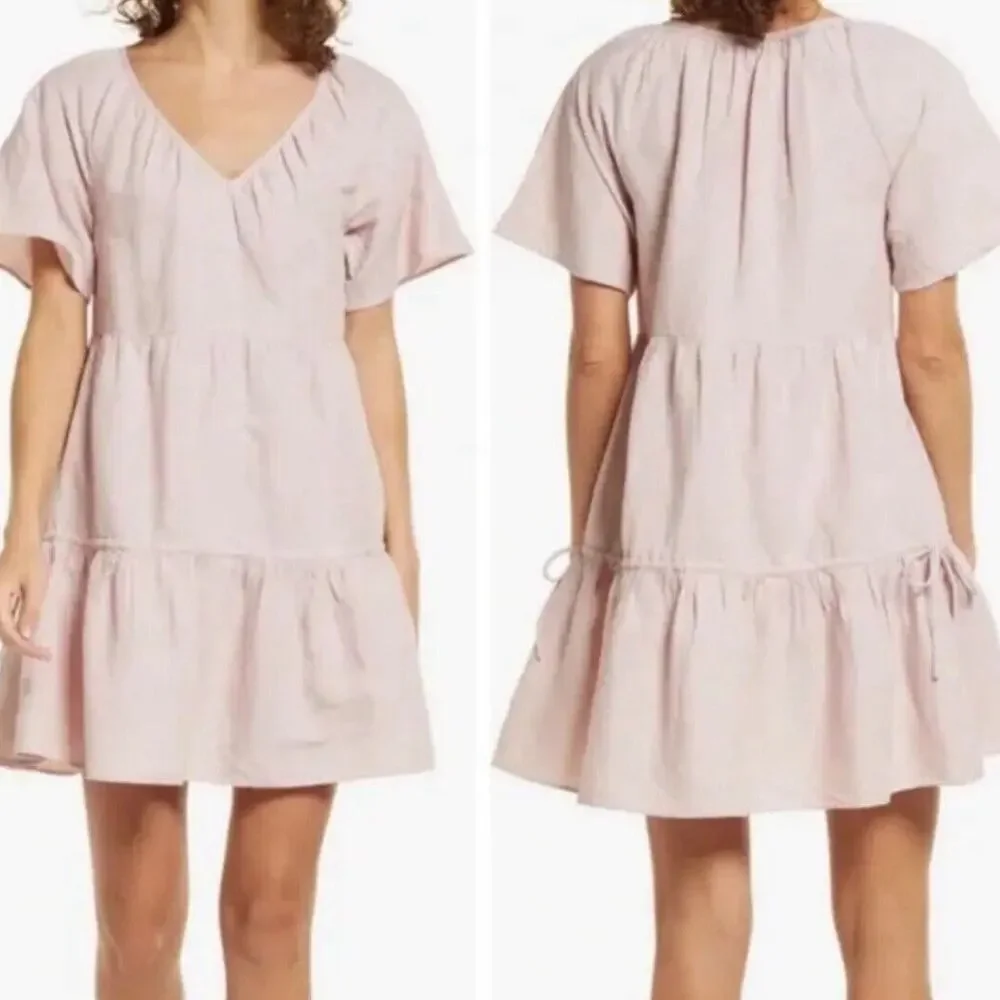 NWT Madewell Linen Blend Lorelei Mini Babydoll Dress Pink Women’s Size XXL - Picture 1 of 6